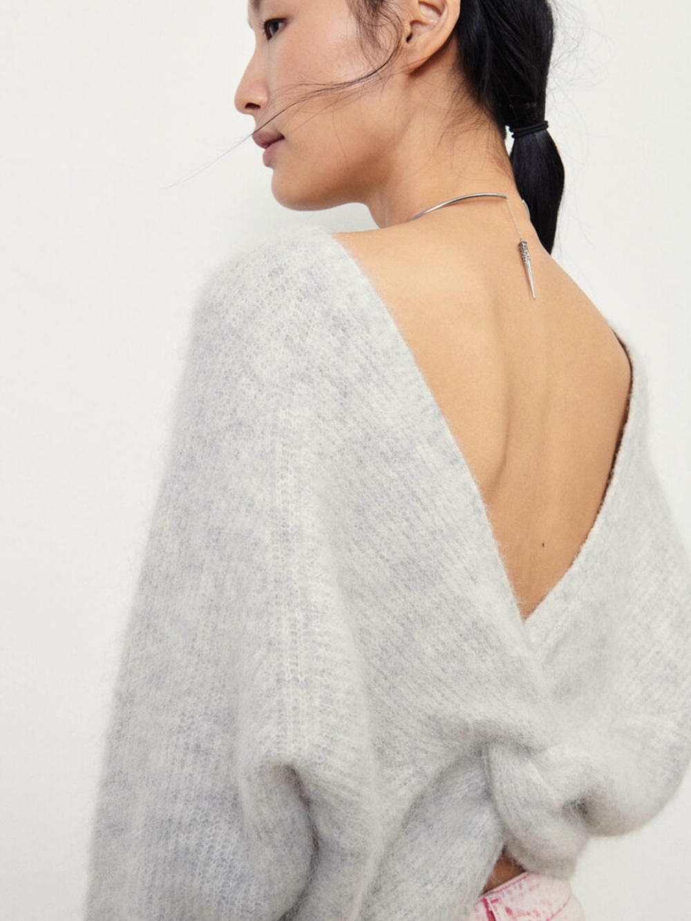 ba&sh Fill Twist Back Alpaca Sweater Light Gray XS $365 new